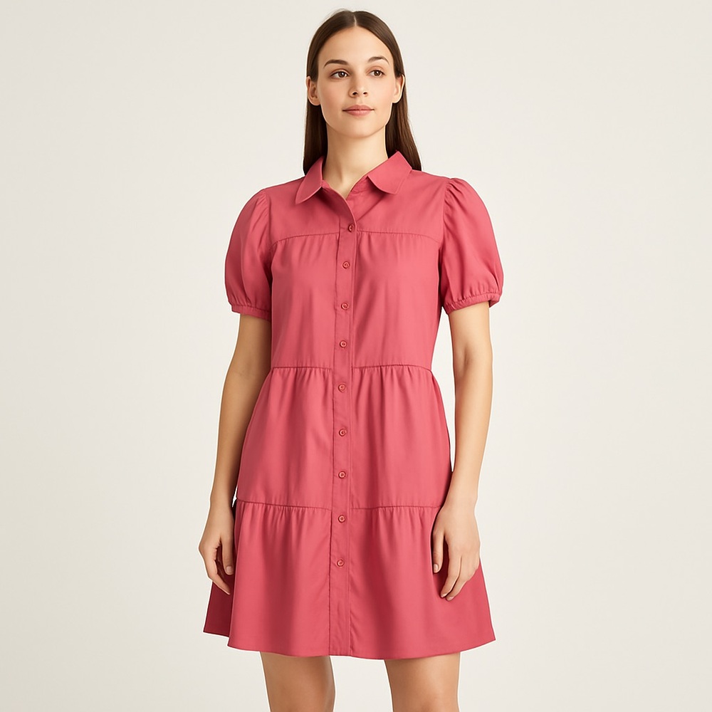 Compania Fantastica | Puff Sleeve Tiered Button Front Dress S